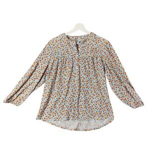 Croft &‎ Barrow Floral Print Long Sleeve Peasant Blouse Womens XXL Orange Blue